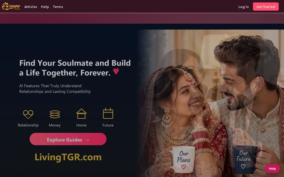 LivingTGR landing page: Find your soulmate and build a life together