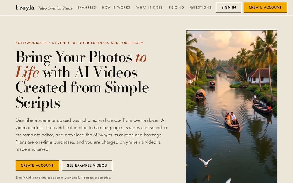 Froyla Video Creation Studio landing page